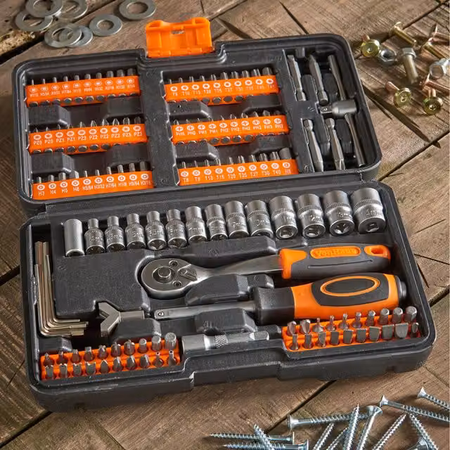 VonHaus 130pc Socket and Bit Set with 72 Teeth Ratchet Handle in Grey