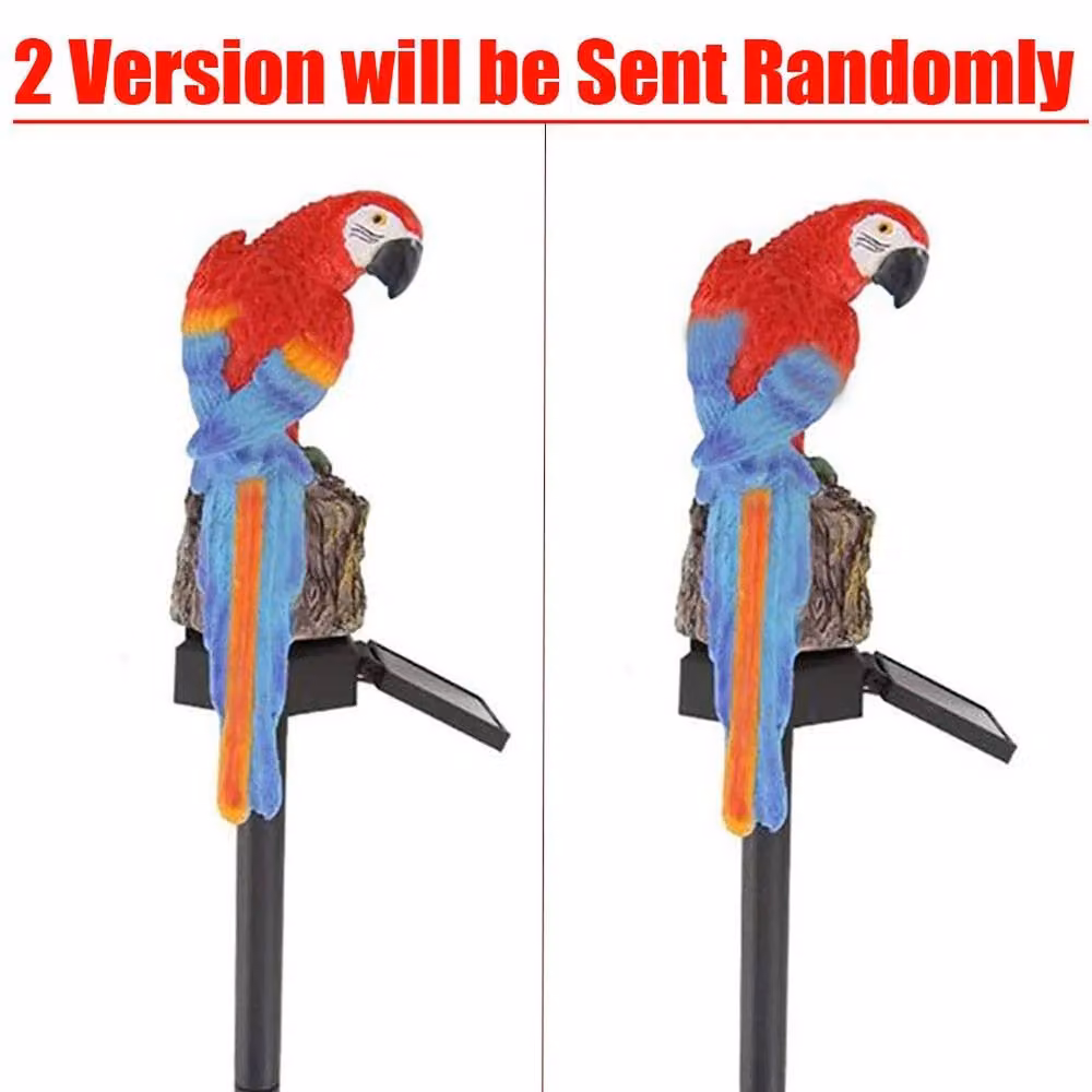 VOGREX Red Parrot LED Solar Powered Garden Light Ornament in Red and Multicolour Resin – 2