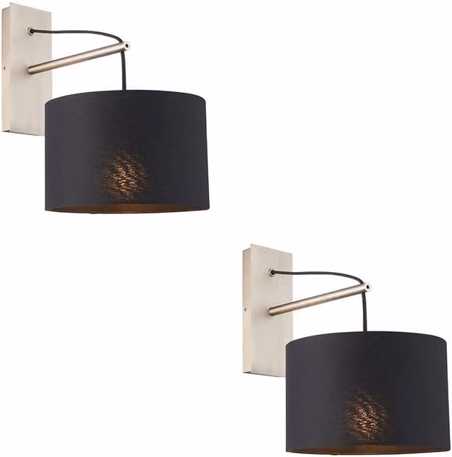 Loops 2 Pack Matt Nickel and Black Wall Lights with Fabric Shades – 1