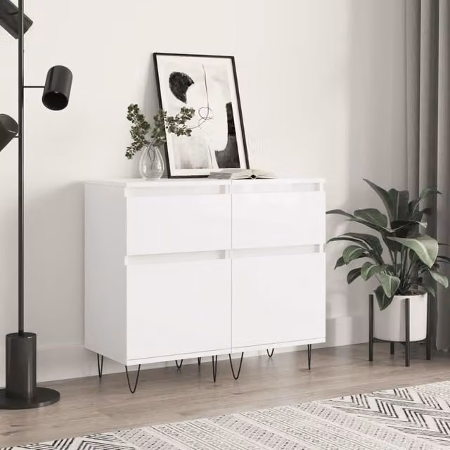 Berkfield Home Set of 2 Modern High Gloss White Sideboards, W/D/H: 40 x 35 x 70 cm – 1