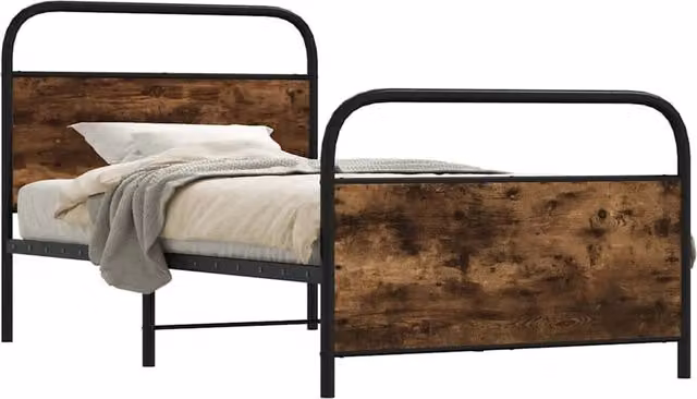 Berkfield Home Single Bed Frame in Smoked Oak, Brown, W/D/H: 90 x 190 cm – 1