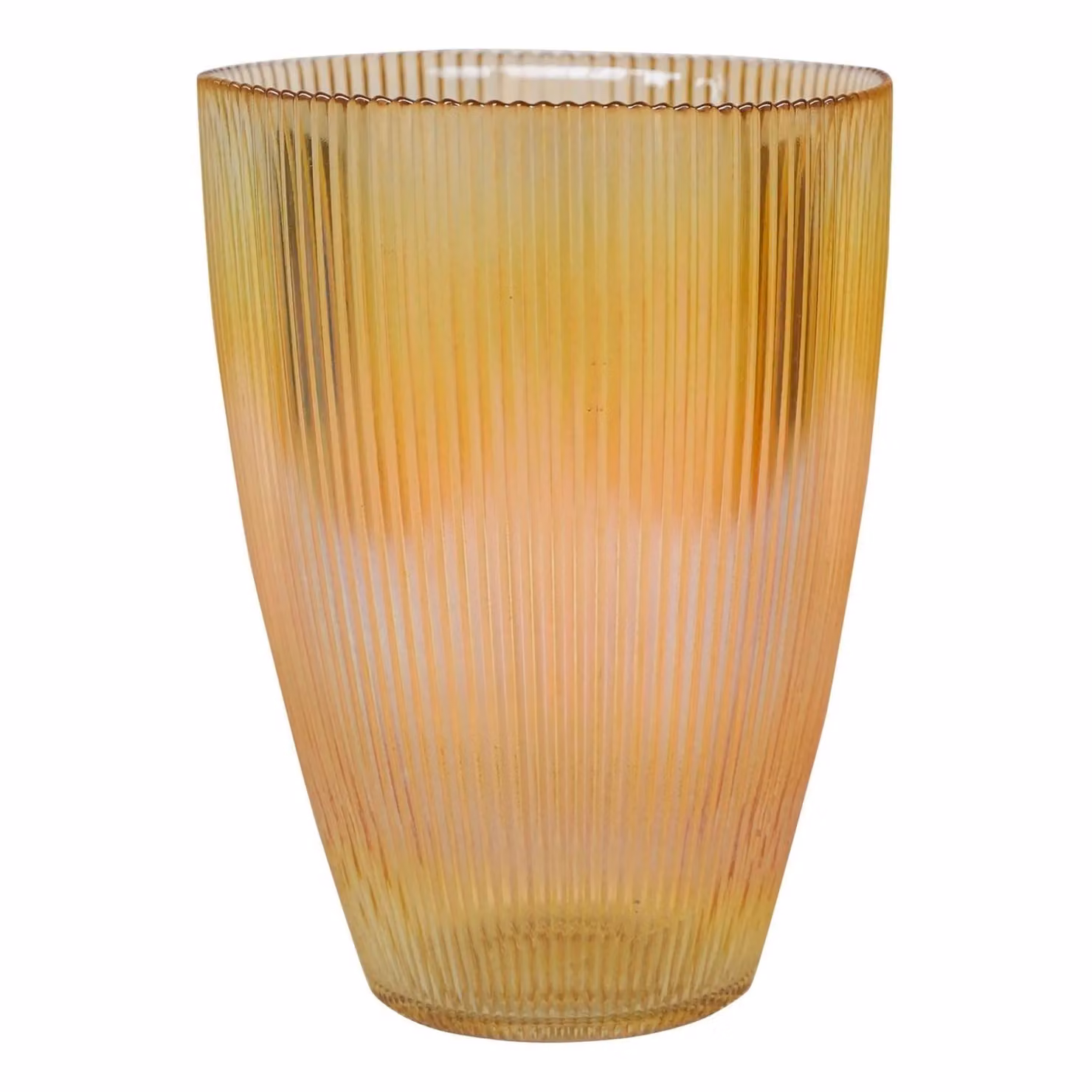 Ivyline Amber Ribbed Tall Glass Vase, H: 24.5 cm, W: 18 cm – 2