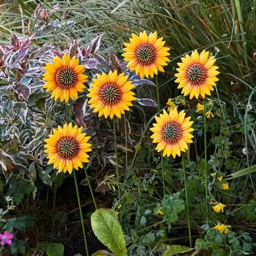 Garden Gear Metal Sunflower Flower Stakes, Multi-coloured Decorative Outdoor Ornaments, Set of 12 – 2