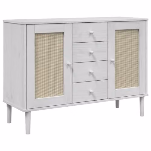 vidaXL SENJA Sideboard in White Rattan Look Solid Pine Wood, W/D/H: 112 x 40 x 80 cm – 1