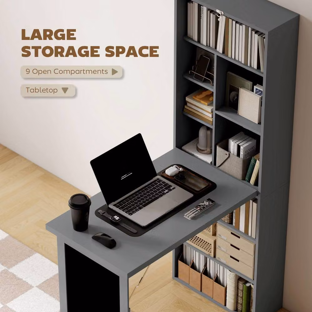 STILVORA Grey Folding Convertible Secretary Desk with Blackboard and Shelves, H 153 x W 98 x D 51 cm – 5