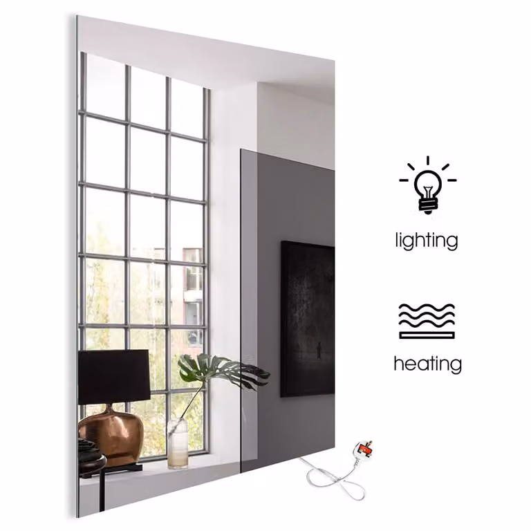 ENER-J White Bathroom Mirror Heater with LED Light, 450W Infrared Wall Mounted Demister, W: 60 cm, H: 80 cm