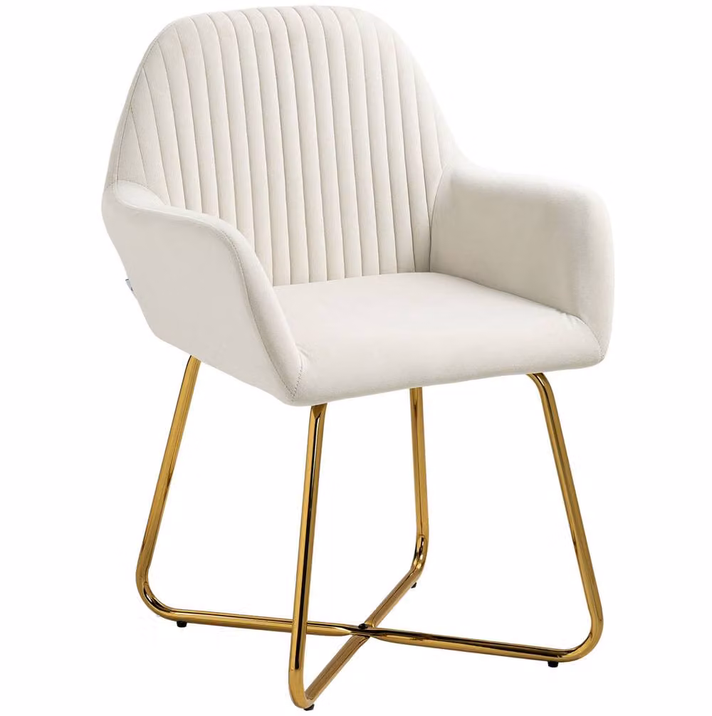 STILVORA Modern Tub Chair with Armrests and Metal Base in Beige Velvet Fabric – 2