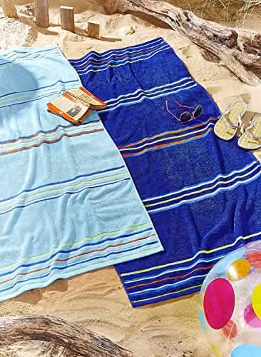 Catherine Lansfield Rainbow Cotton Beach Towel Pair, Blue and Multicolour, W: 76 cm, L: 150 cm