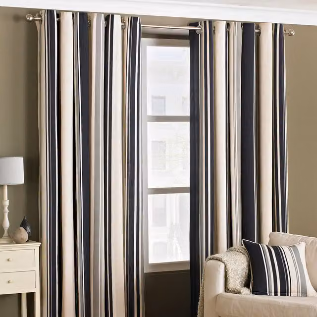 Make It A Home Broadway Striped Room Darkening Eyelet Curtains, Black, Set of 2, Height: 229 cm