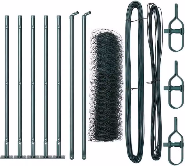 Berkfield Home Green PVC Coated Steel Hexagon Fence, H: 0.6 m x W: 10 m