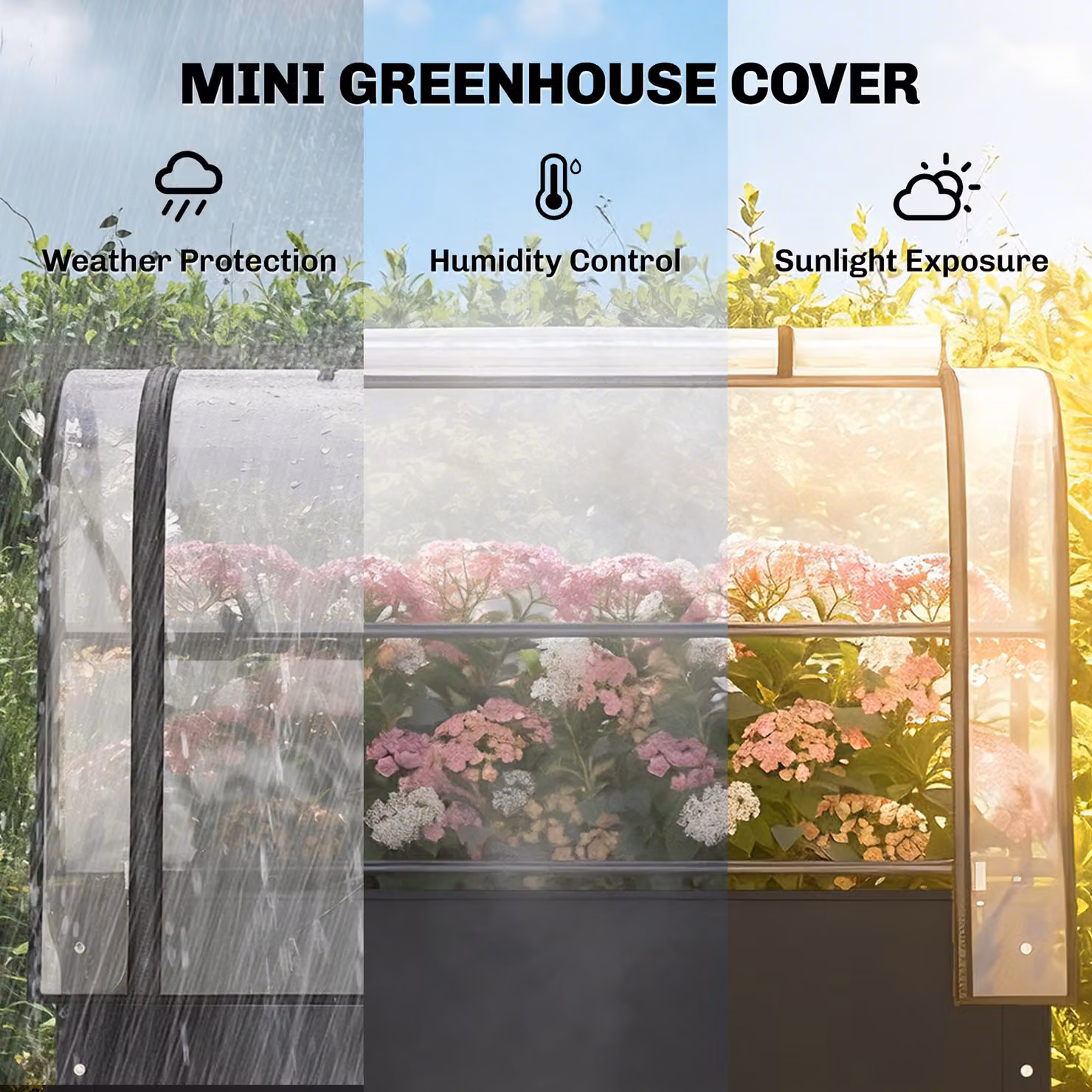 Outsunny Metal Raised Planter with Flip-Up Greenhouse Cover and Drainage Hole, Black – 3