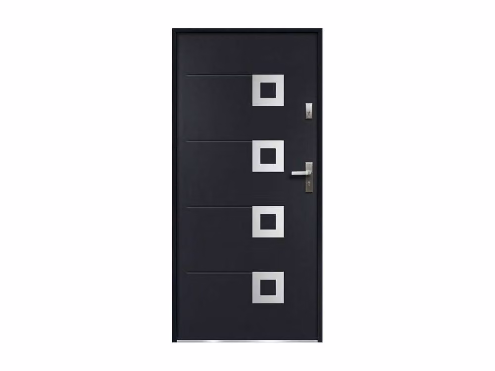 Vente-unique Modern Entrance Door in Solid Steel and Stainless Steel, Dark Grey, H: 207 cm, W: 100 cm – 2