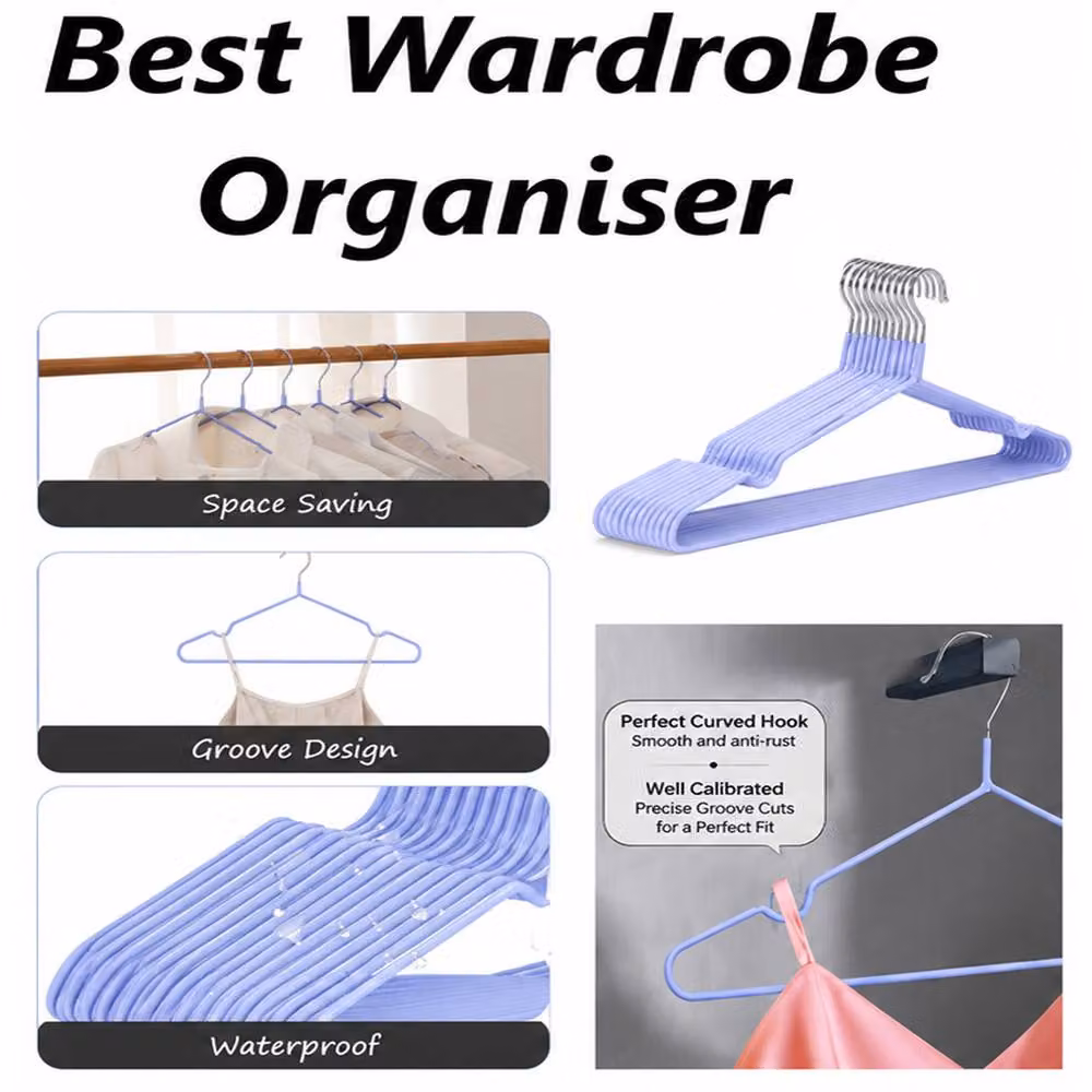 ATEK 80 Pack Non-Slip Rubber-Coated Metal Clothes Hangers in Blue – 2