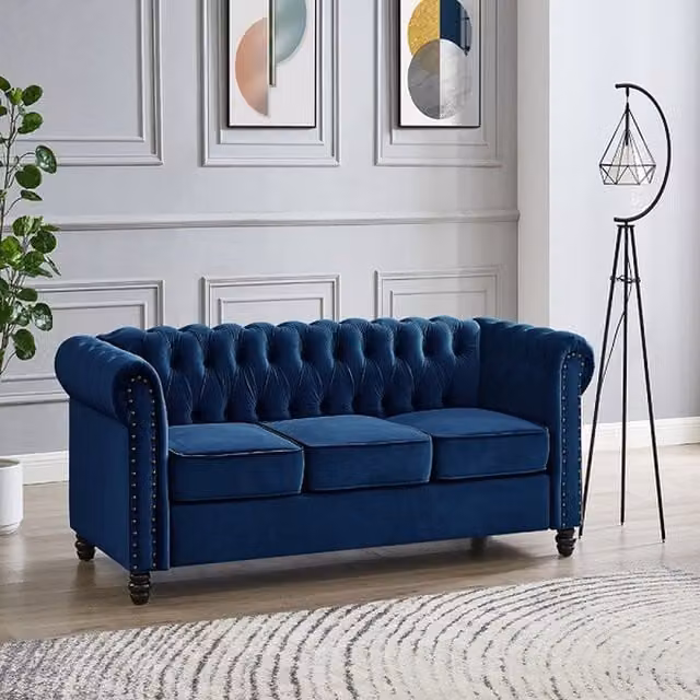 Home Detail Chester 3 Seater Blue Velvet Chesterfield Sofa with Sleeping Function – 1