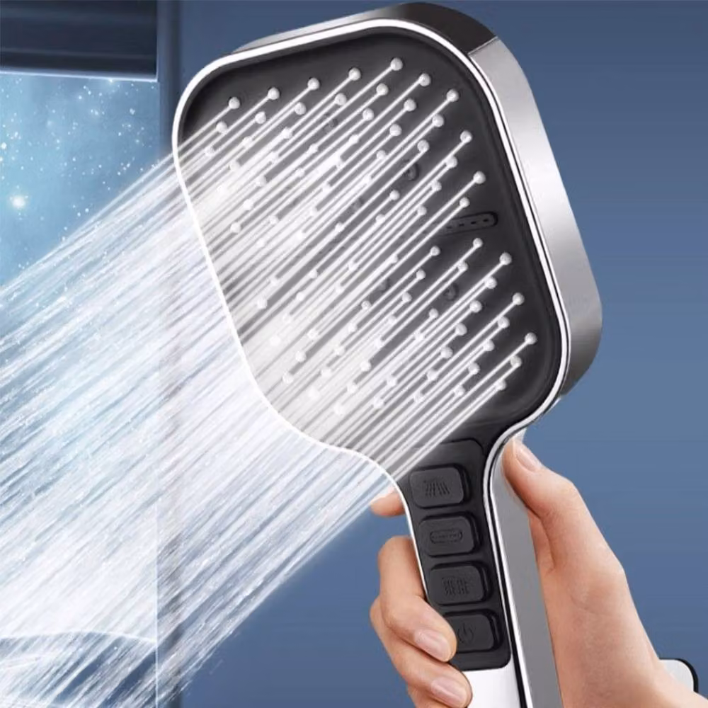 KORVIXA High-Pressure Handheld Shower Head with 2m Hose in Silver and Chrome with Rain and Massage Settings – 4