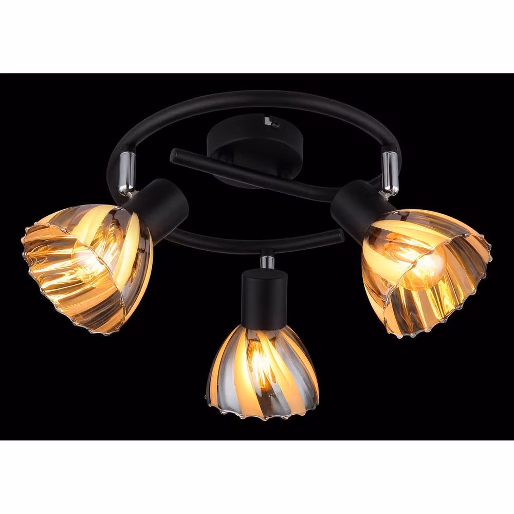 Globo Lighting Modern Round Ceiling Spotlight in Black and Chrome with Grey Glass Shades, 3x E14 Sockets, Diameter: 46 cm, Height: 19 cm – 3