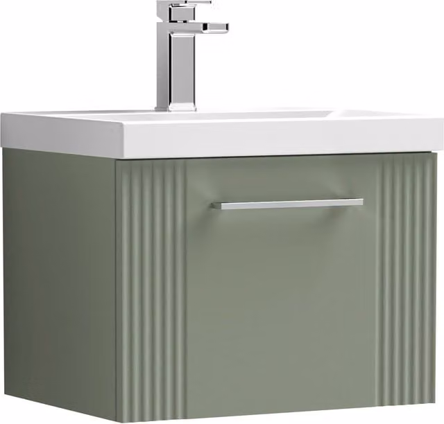 Balterley Wall Hung 1 Drawer Vanity Unit with Mid-Edge Basin, Satin Green