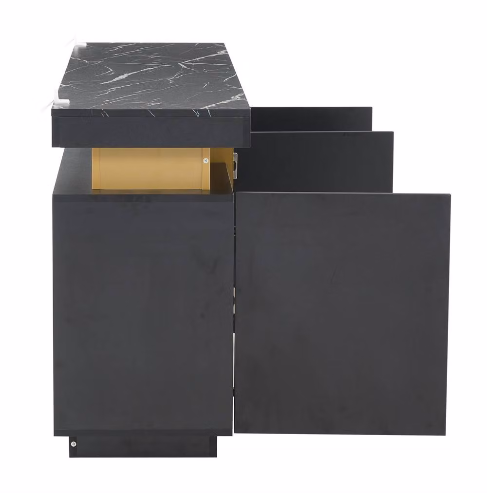 STILVORA Modern Black and Gold Sideboard with 3 Doors and Adjustable Shelves – 5