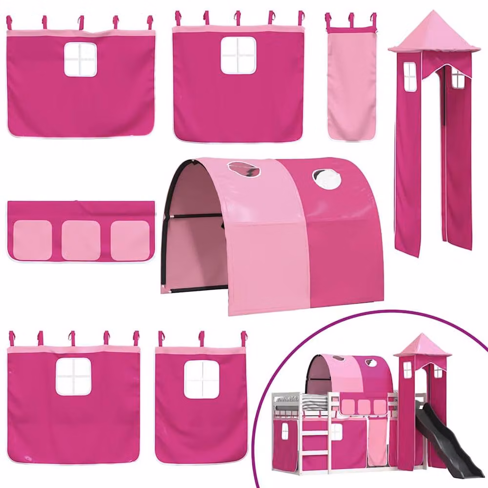 Berkfield Home Elegant Bunk Bed with Slide and Curtains in Pink, Solid Pine Wood, W/D/H: 90 x 200 cm – 4