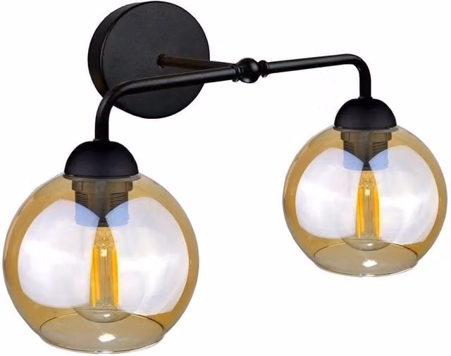 Netlighting Melle Wall Lamp Black with 2x E27 Glass Spheres, 23 cm