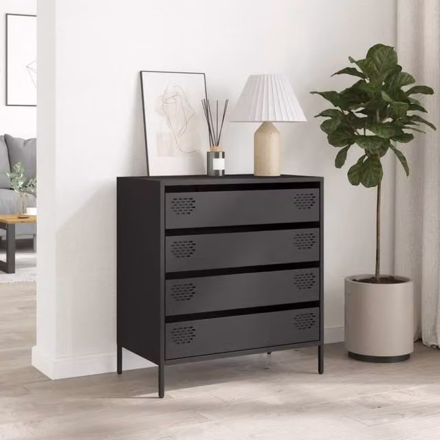 Berkfield Home Black Industrial Sideboard in Matt Cold-rolled Steel, W: 68 cm, D: 39 cm, H: 73.5 cm