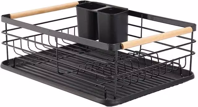 VOGREX Black Metal Dish Drainer with Cutlery Holder and Plate Rack