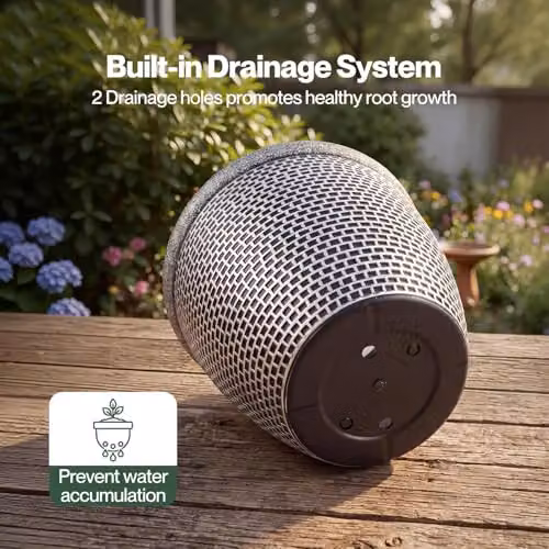 Toque 2-Pack Plastic Round Garden Planters with Drainage, Black and Grey, Diameter: 36 cm – 11