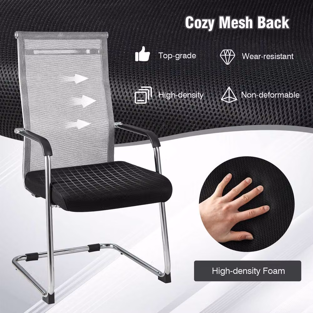 Gymax Set of 2 Grey Fabric Meeting Room Conference and Office Guest Chairs with Armrests – 5