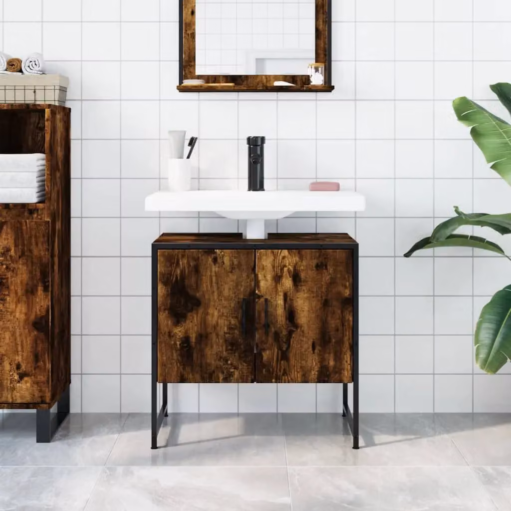 Berkfield Home Smoked Oak Bathroom Sink Cabinet in Brown, W/D/H: 60 x 33 x 60 cm – 3