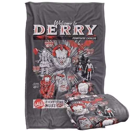 LOGOVISION IT Welcome to Derry Pennywise Catalogue Super Soft Silky Touch Fleece Throw Blanket, Multicolour, W: 91.44 cm, L: 147 cm