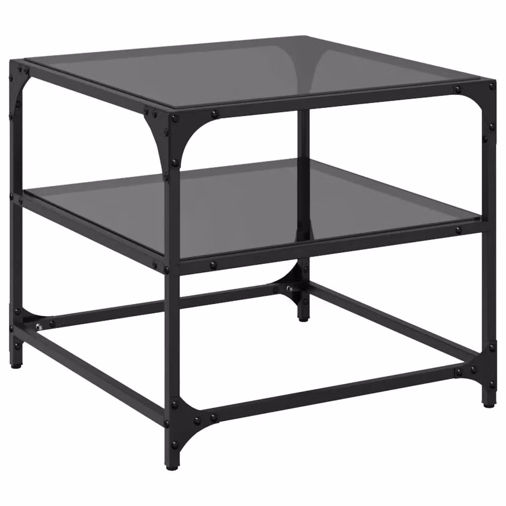 Berkfield Home Set of 2 Black Glass Top Coffee Tables with Steel Frame, W/D/H: 50 x 50 x 45 cm – 3