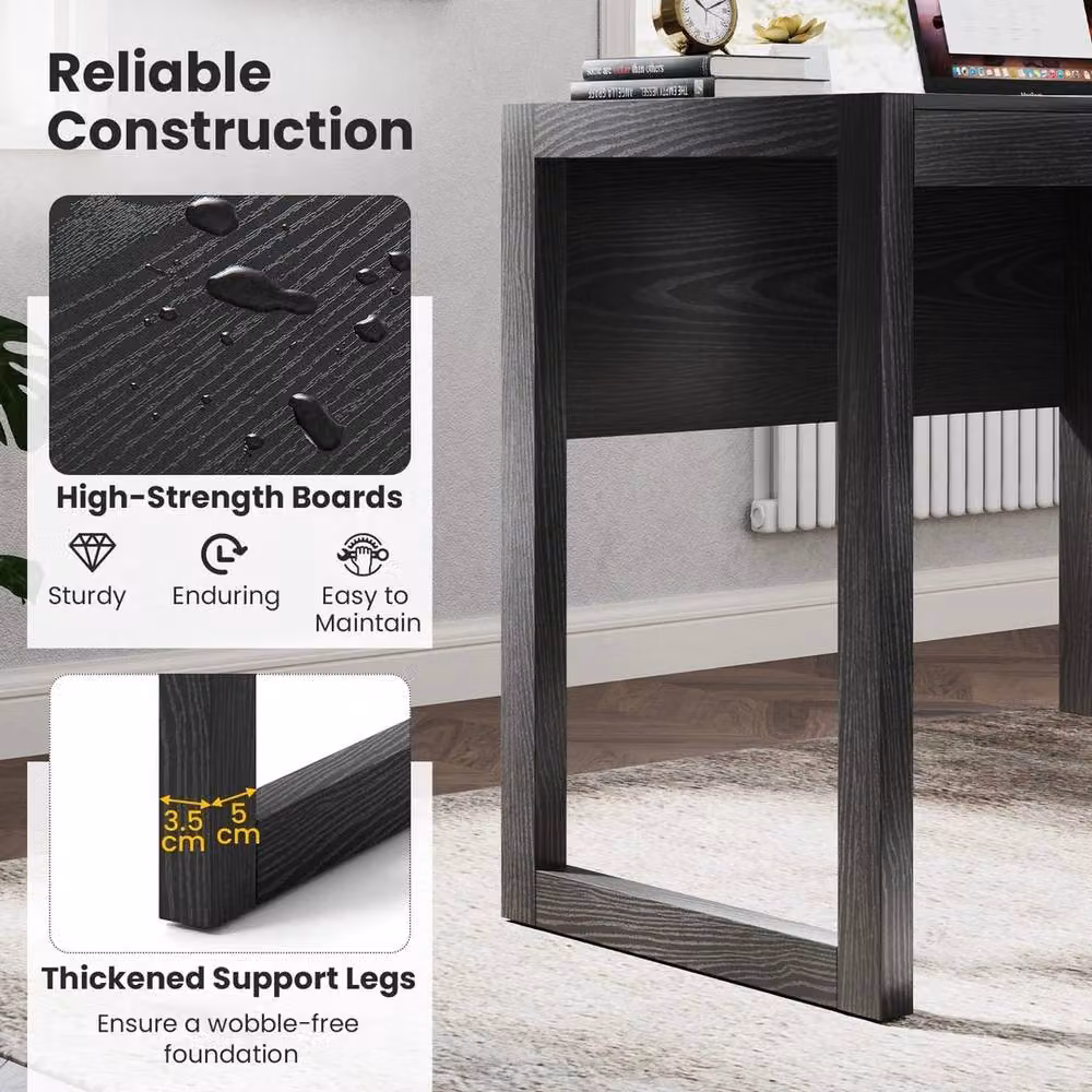 VOGREX Modern Black Wooden Computer Desk with Storage – 2