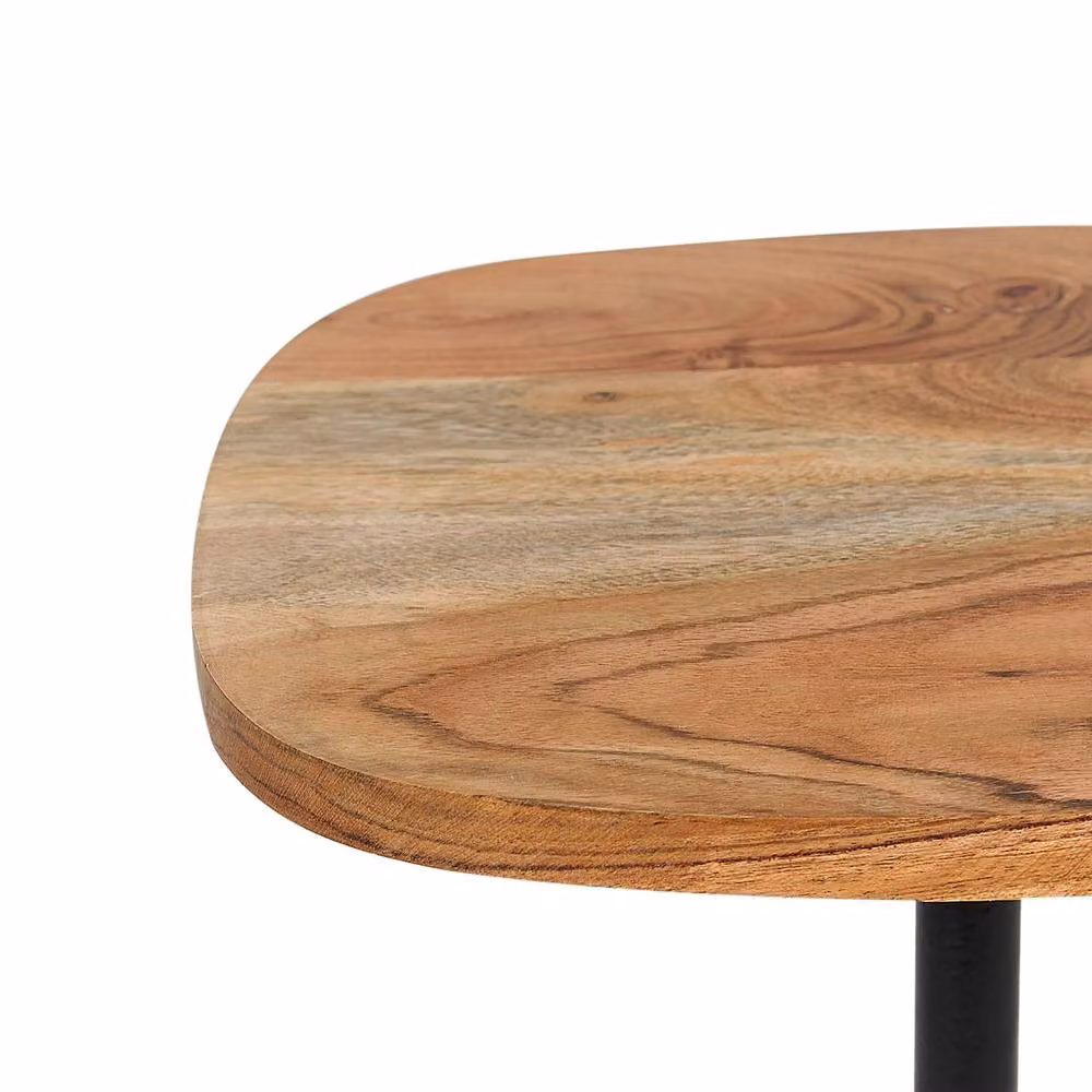 Wyld and Coco Conte Living Round Side Table with Acacia Wood Top and Black Metal Base, Diameter: 30 cm – 3