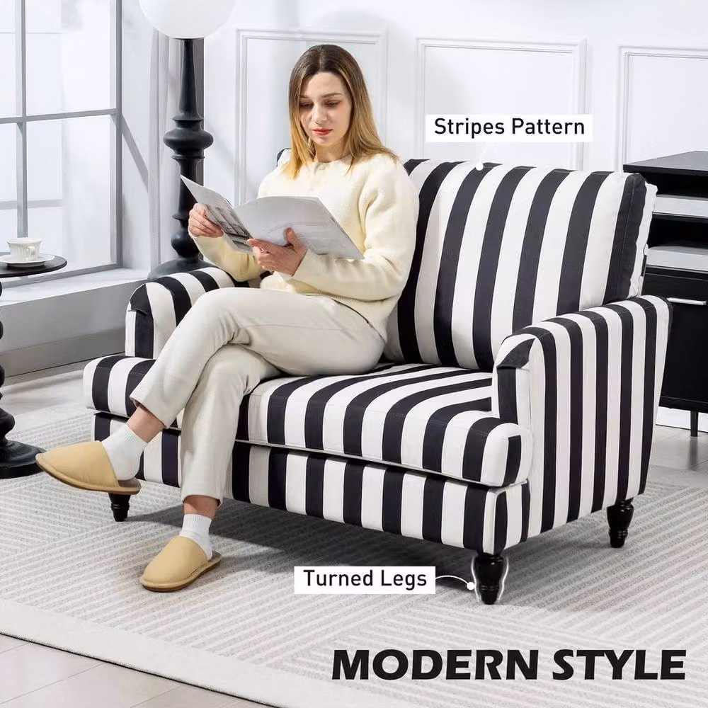 FORGEVIO Modern Striped Tub Cuddle Chair in Black and White with Armrests – 5