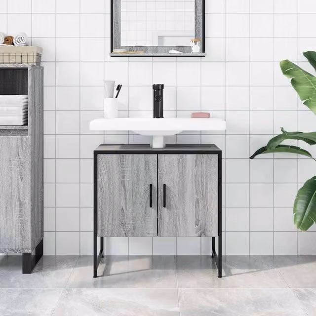 Berkfield Home Sturdy Bathroom Sink Cabinet in Grey Sonoma, W/D/H: 60 x 33 x 60 cm – 1