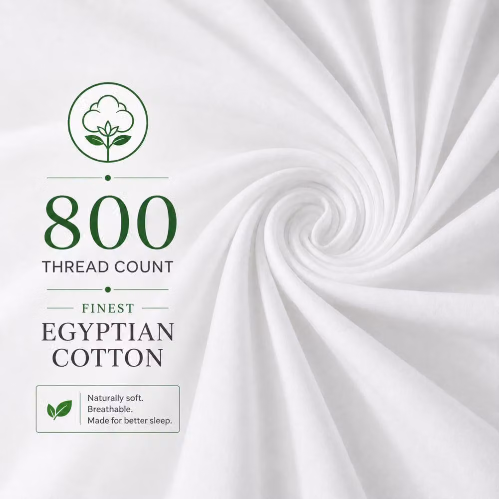 Pamposh 2 Pack White 800 Thread Count Mako Satin Cotton Fitted Sheets, Size: Double (W/D/H: 140 x 200 x 35 cm) – 2