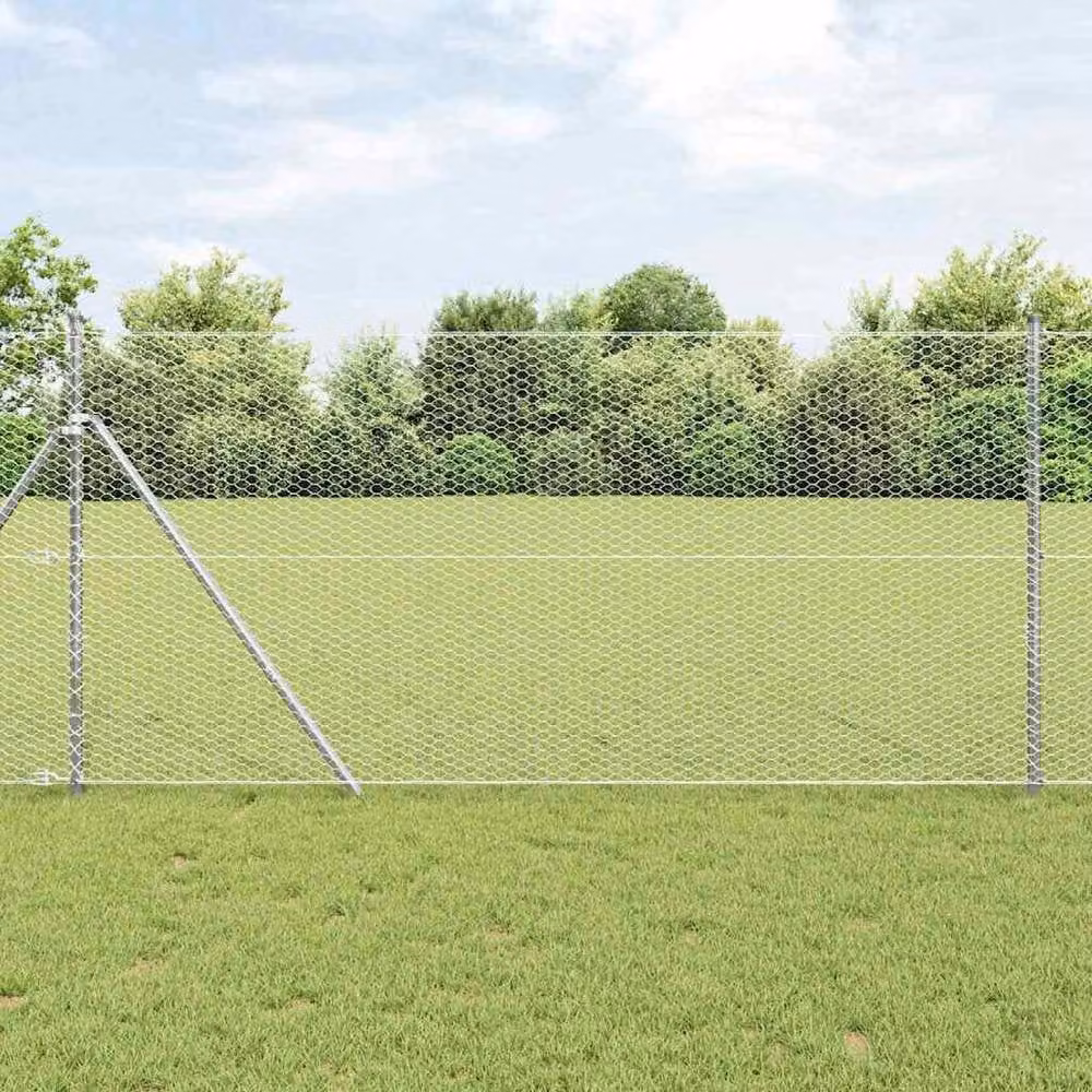 Berkfield Home Hexagon Fence, Galvanised Steel, Silver, H: 120 cm x L: 50 m – 2
