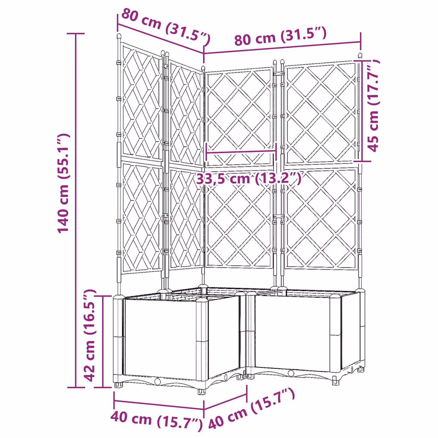 Berkfield Home Garden Planter with Trellis, 3 Piece Set, Brown, W/D/H: 80 x 80 x 143 cm – 5
