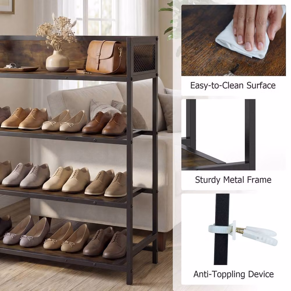 Gymax Industrial 4-Tier Metal Shoe Rack Organizer in Brown and Black – 8