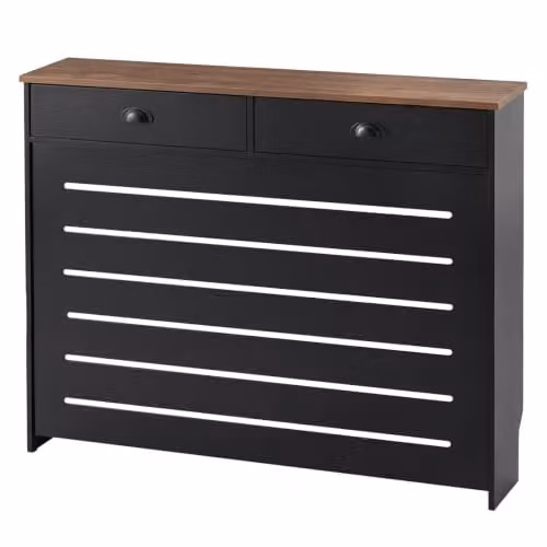 Levede Wooden Radiator Cover with 2 Drawers, Black and Brown MDF Storage Cabinet, W: 111.5 cm, H: 96.5 cm, D: 19.5 cm – 1