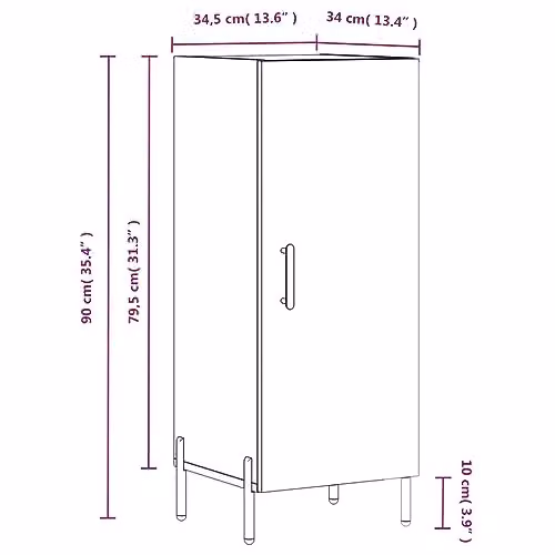 vidaXL Modern Sideboard in Brown Oak, W/D/H: 34.5 x 34 x 90 cm – 3
