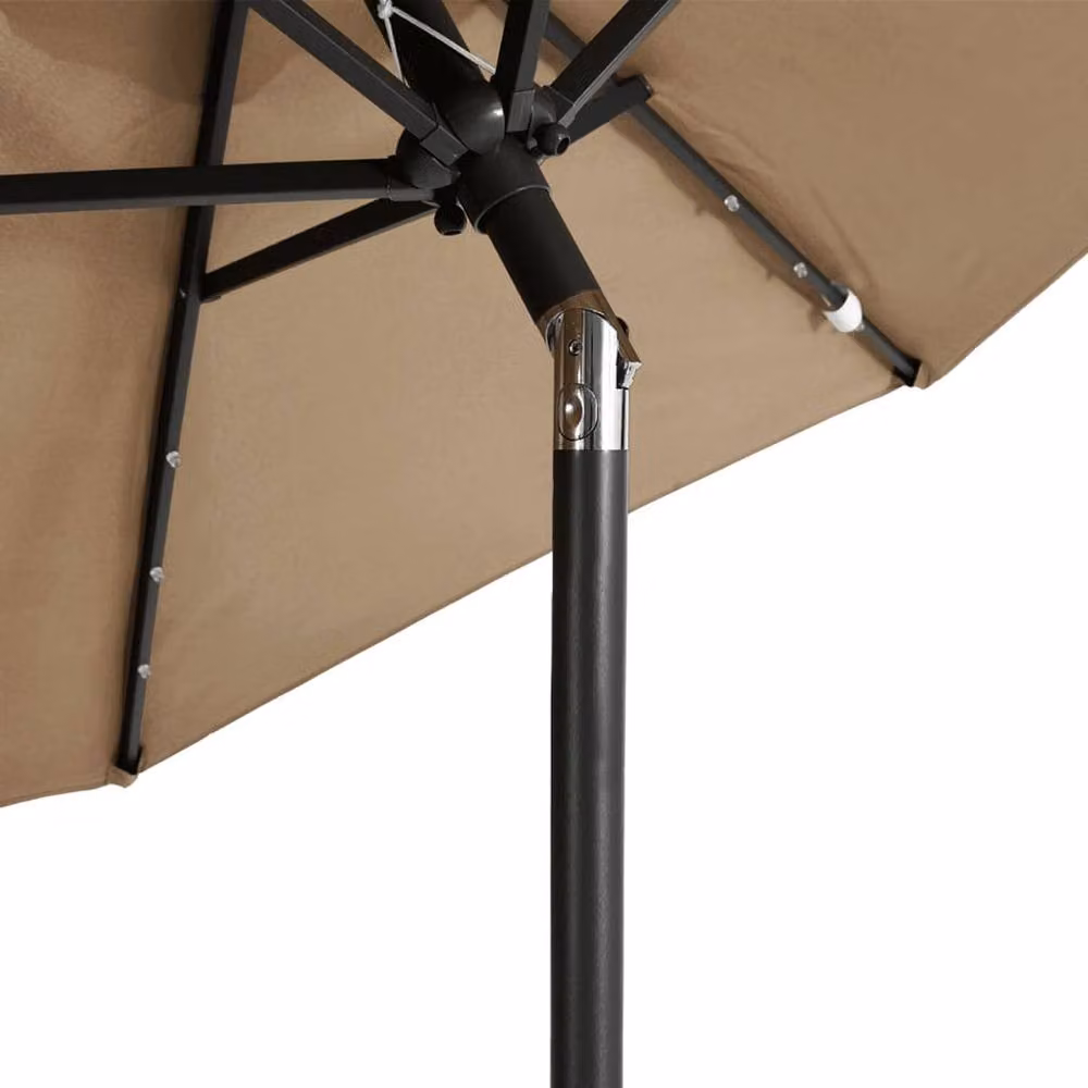 Berkfield Home Garden Parasol with LEDs and Steel Pole, Beige, W/D/H: 225 x 225 x 212 cm – 4