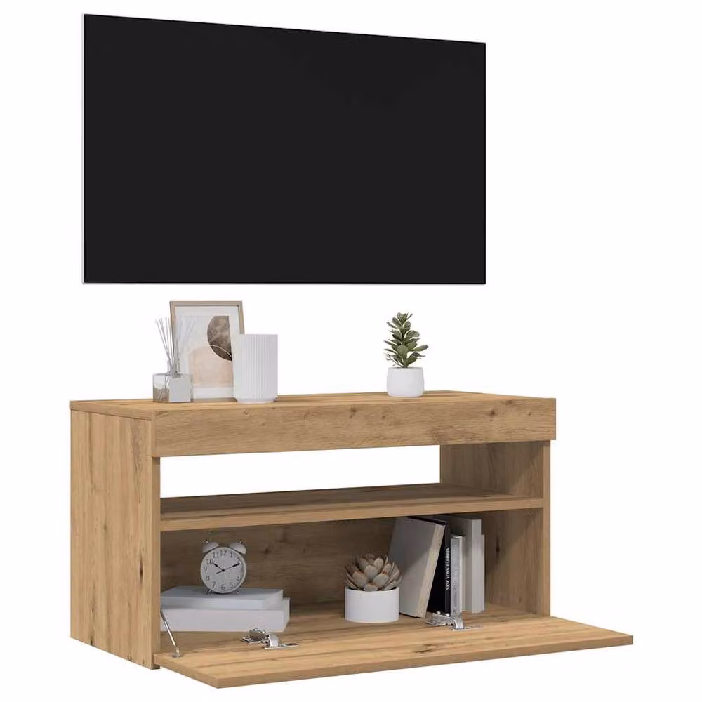 Berkfield Home Set of 2 Artisan Oak TV Cabinets with LED Lights in Light Brown – 4