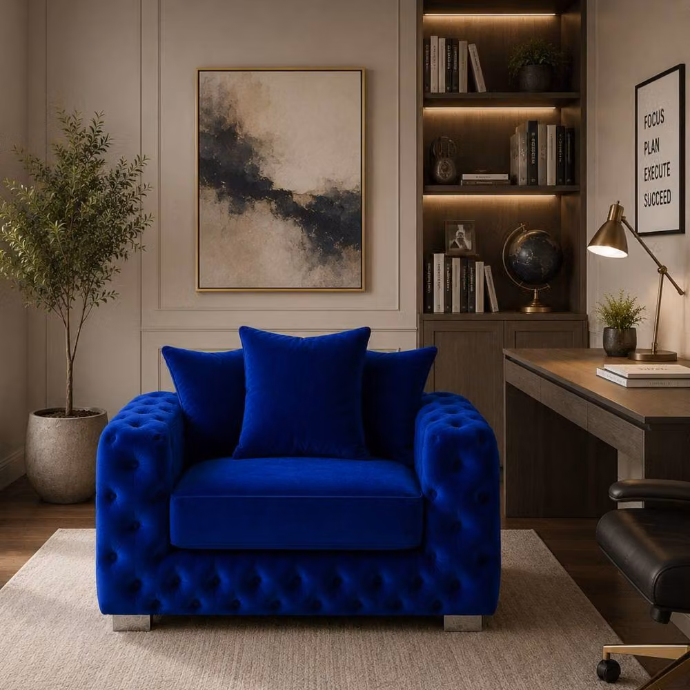 Stratus Interiors Ashley Chesterfield Scatter Back Plush Velvet Fabric Armchair in Royal Blue – 3