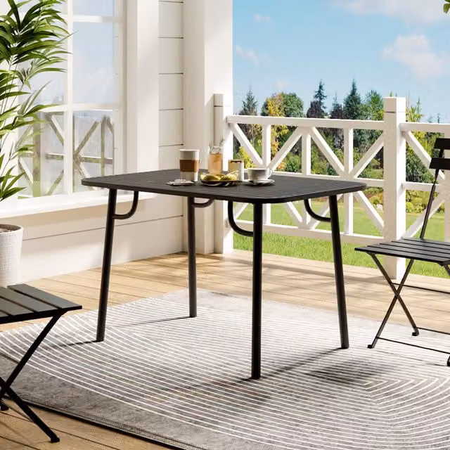 Livingandhome Modern Matt Black Metal Outdoor Garden Table, Width: 120 cm