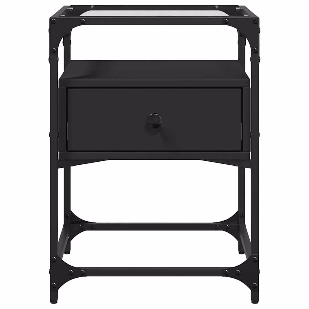 Berkfield Home Set of 2 Black Bedside Cabinets with Mirror Top, W/D/H: 40 x 40 x 55 cm – 4