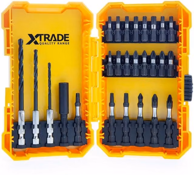 XTrade HSS Steel Drill Bit Set, 26 Piece, Black and Silver