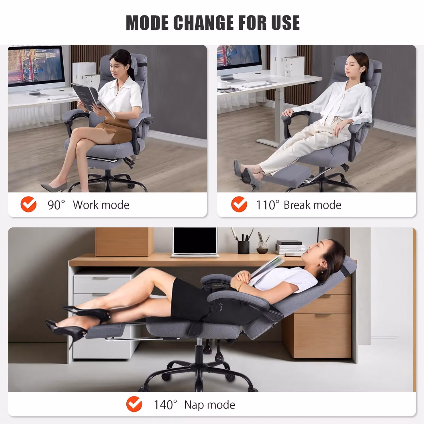 FURNITURE ONE Linen Effect Ergonomic Gaming PC Chair in Light Grey with High Back, Recliner and Swivel Function – 2