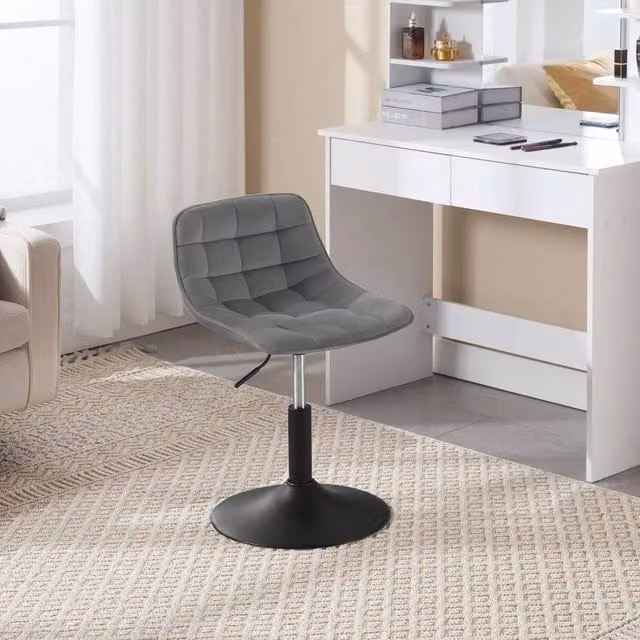 SPETLEK Height Adjustable Dressing Table Chair in Light Grey Velvet – 1