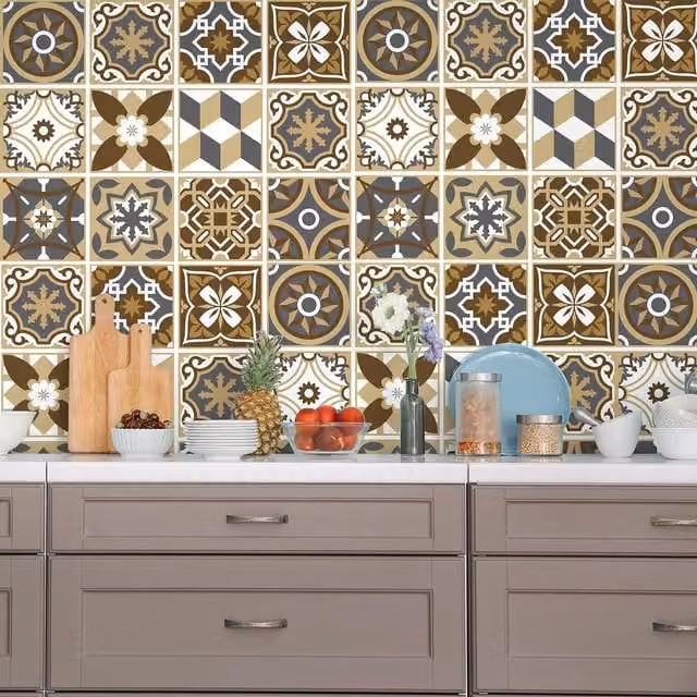 Walplus Wall Tile Stickers in Brown, Grey and White, 24 Pack, W/D/H: 15 x 15 x 15 cm